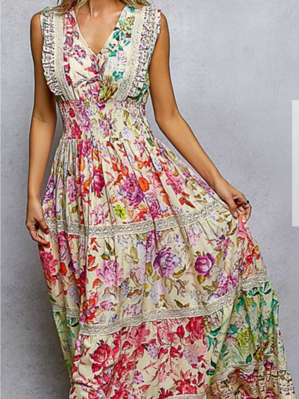 POL Cream Maxi Dress with Multicolor Floral Patchwork - Picture 4 of 6